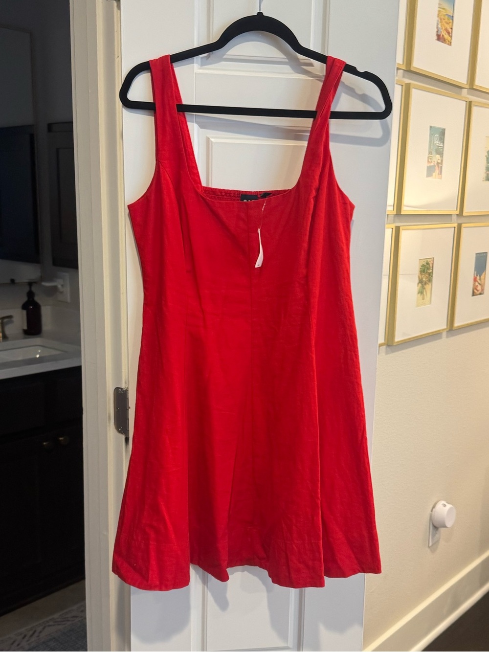 GAP Red Square-Neck Fit-and-Flare Mini Dress